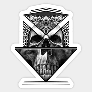 SKULL ORNAMENTAL POLYNESIAN BLACK WHITE Sticker